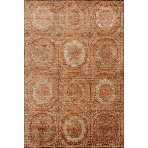 8' X 10' Terra Cotta And Copper Geometric Washable Area Rug With UV Protection
