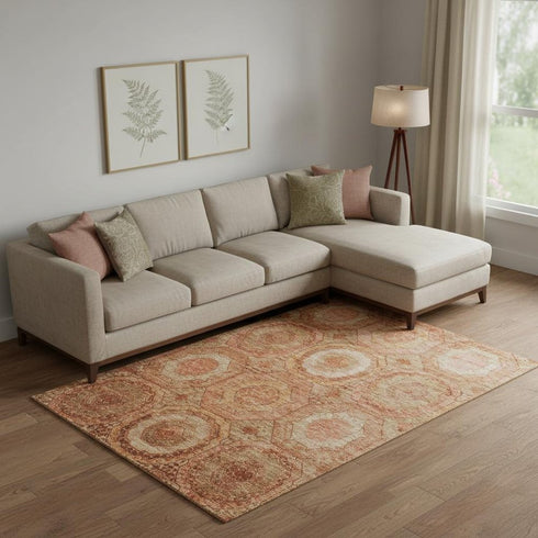 8' X 10' Terra Cotta And Copper Geometric Washable Area Rug With UV Protection
