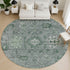 8' Sage And Gray Oriental Washable Round Rug With UV Protection
