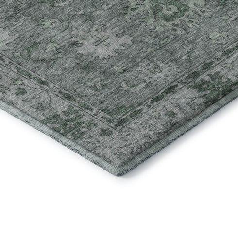 8' Sage And Gray Oriental Washable Round Rug With UV Protection