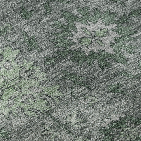8' Sage And Gray Oriental Washable Round Rug With UV Protection