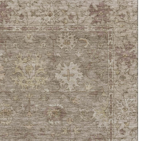 8' X 10' Khaki And Beige Oriental Washable Area Rug With UV Protection