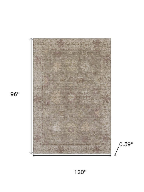 8' X 10' Khaki And Beige Oriental Washable Area Rug With UV Protection