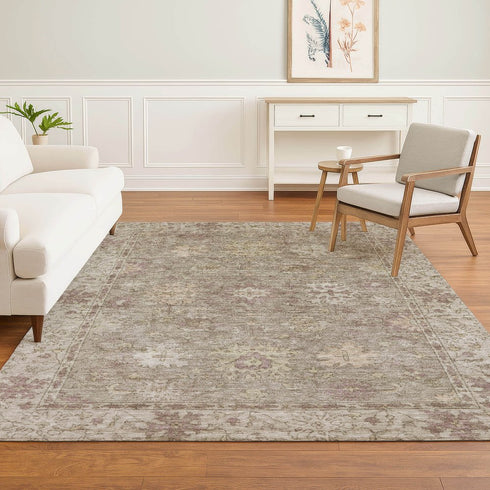 8' X 10' Khaki And Beige Oriental Washable Area Rug With UV Protection