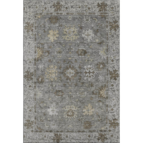 9' X 12' Pewter And Taupe Oriental Washable Area Rug With UV Protection