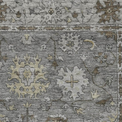9' X 12' Pewter And Taupe Oriental Washable Area Rug With UV Protection