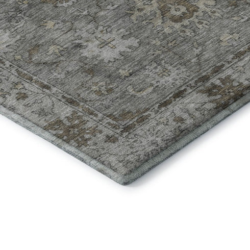 9' X 12' Pewter And Taupe Oriental Washable Area Rug With UV Protection