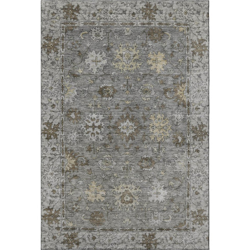 9' X 12' Pewter And Taupe Oriental Washable Area Rug With UV Protection