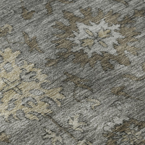 9' X 12' Pewter And Taupe Oriental Washable Area Rug With UV Protection