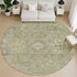 8' Sage And Beige Oriental Washable Round Rug With UV Protection