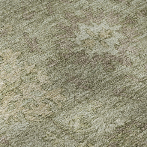 8' Sage And Beige Oriental Washable Round Rug With UV Protection
