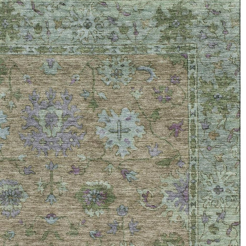 5' X 8' Brown And Lavender Oriental Washable Area Rug With UV Protection