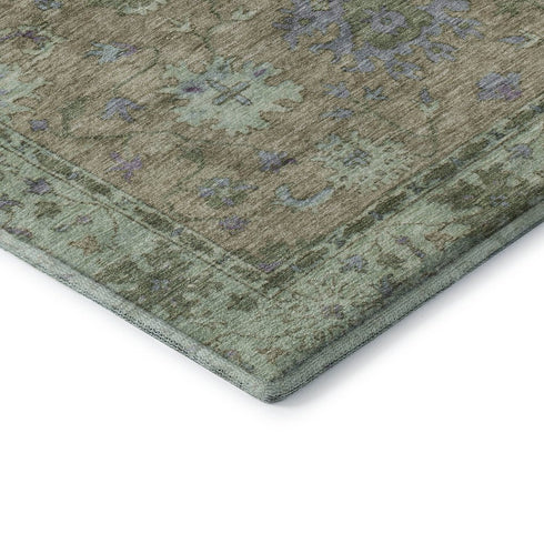 5' X 8' Brown And Lavender Oriental Washable Area Rug With UV Protection