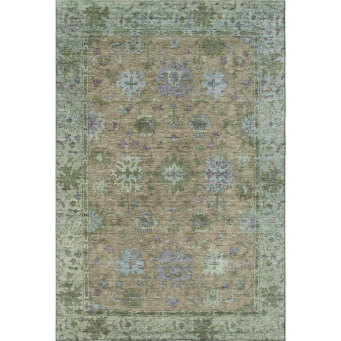 5' X 8' Brown And Lavender Oriental Washable Area Rug With UV Protection