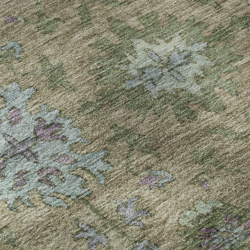 5' X 8' Brown And Lavender Oriental Washable Area Rug With UV Protection