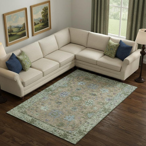 8' X 10' Brown And Lavender Oriental Washable Area Rug With UV Protection