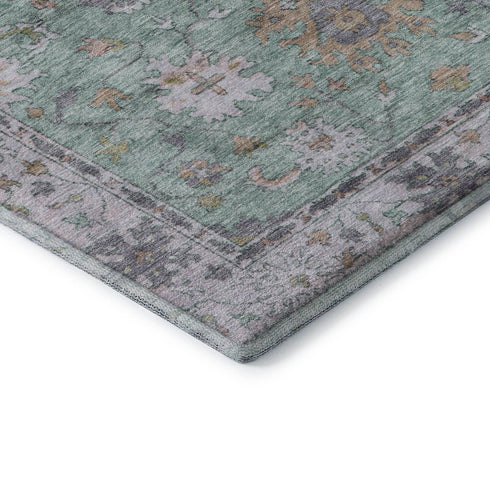 9' X 12' Mint Green And Peach Oriental Washable Area Rug With UV Protection