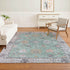 9' X 12' Mint Green And Peach Oriental Washable Area Rug With UV Protection