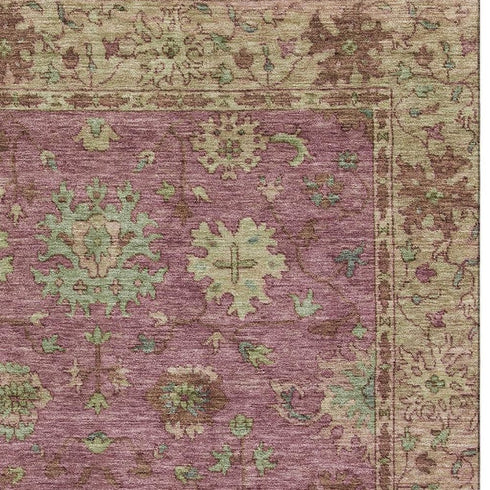 8' X 10' Pink And Beige Oriental Washable Area Rug With UV Protection