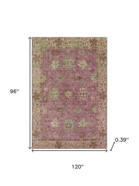 8' X 10' Pink And Beige Oriental Washable Area Rug With UV Protection