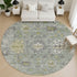 8' Sage And Gray Oriental Washable Round Rug With UV Protection
