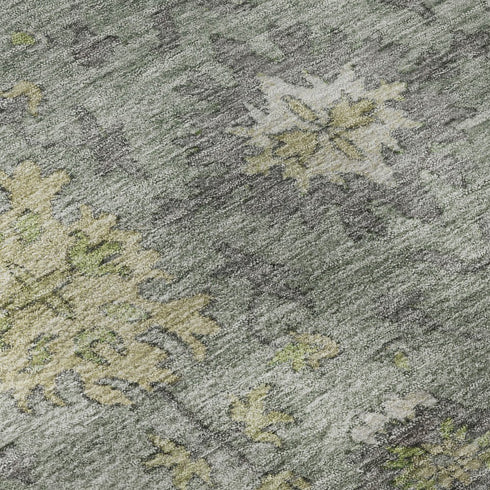 8' Sage And Gray Oriental Washable Round Rug With UV Protection