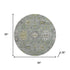 8' Sage And Gray Oriental Washable Round Rug With UV Protection