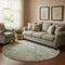 8' Sage And Gray Oriental Washable Round Rug With UV Protection