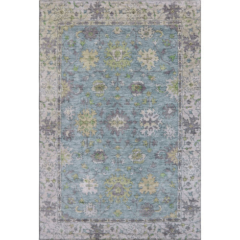 5' X 8' Pale Aqua And Teal Oriental Washable Area Rug With UV Protection