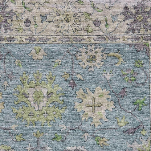 5' X 8' Pale Aqua And Teal Oriental Washable Area Rug With UV Protection