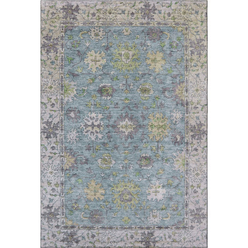 5' X 8' Pale Aqua And Teal Oriental Washable Area Rug With UV Protection