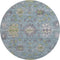 8' Pale Aqua And Teal Oriental Washable Round Rug With UV Protection