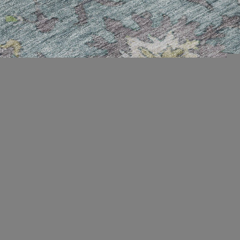8' Pale Aqua And Teal Oriental Washable Round Rug With UV Protection