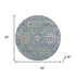 8' Pale Aqua And Teal Oriental Washable Round Rug With UV Protection