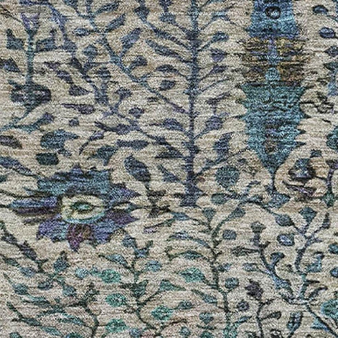 5' X 8' Brown And Teal Floral Vines Washable Area Rug With UV Protection