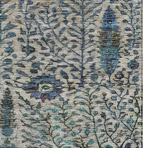 5' X 8' Brown And Teal Floral Vines Washable Area Rug With UV Protection