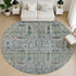 8' Brown And Teal Floral Vines Washable Round Rug With UV Protection