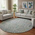 8' Brown And Teal Floral Vines Washable Round Rug With UV Protection