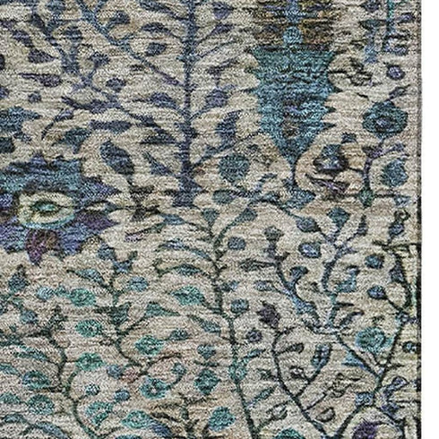 8' X 10' Brown And Teal Floral Vines Washable Area Rug With UV Protection