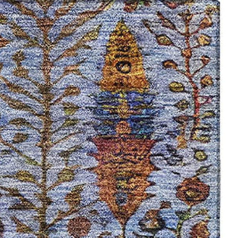 5' X 8' Blue And Red Floral Vines Washable Area Rug With UV Protection