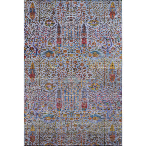 8' X 10' Blue And Red Floral Vines Washable Area Rug With UV Protection