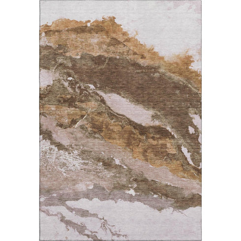 5' X 8' Brown And Ivory Abstract Washable Area Rug With UV Protection