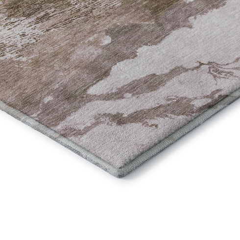 5' X 8' Brown And Ivory Abstract Washable Area Rug With UV Protection