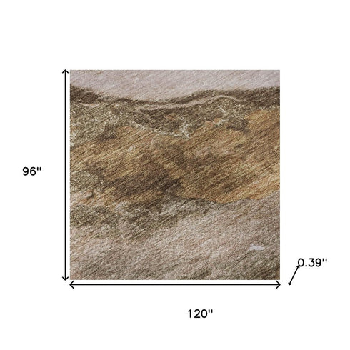 8' X 10' Brown And Ivory Abstract Washable Area Rug With UV Protection