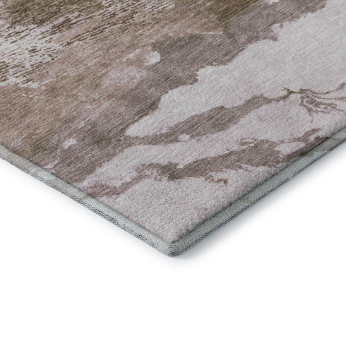 8' X 10' Brown And Ivory Abstract Washable Area Rug With UV Protection