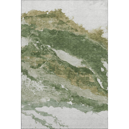 5' X 8' Green And Ivory Abstract Washable Area Rug With UV Protection