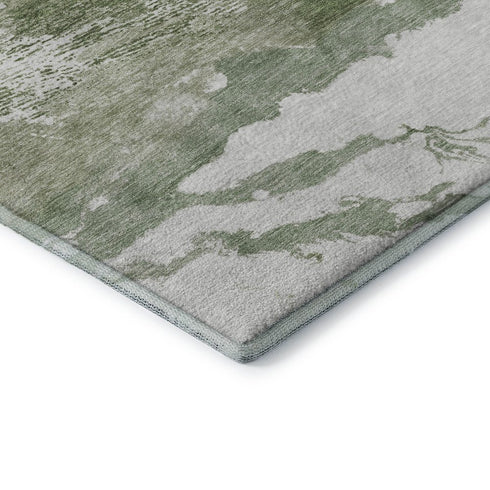 5' X 8' Green And Ivory Abstract Washable Area Rug With UV Protection