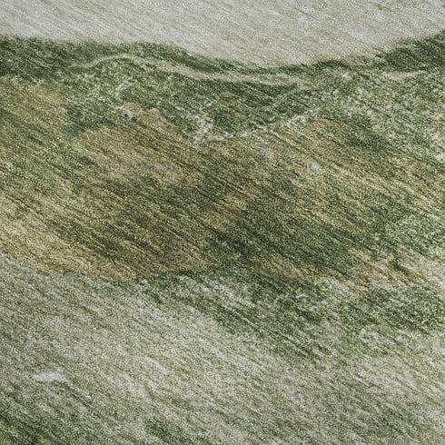 5' X 8' Green And Ivory Abstract Washable Area Rug With UV Protection