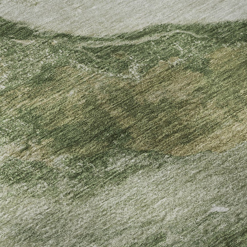 5' X 8' Green And Ivory Abstract Washable Area Rug With UV Protection