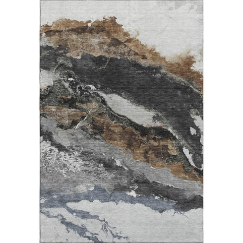 5' X 8' Gray And Ivory Abstract Washable Area Rug With UV Protection